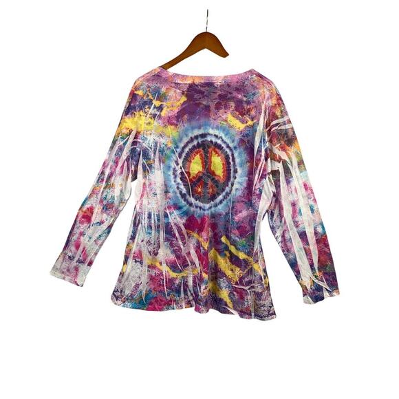 Women's INC Tie-Dye Long Sleeve Peace Graphic Tee Size 2X – Colorful Casual Top - Picture 2 of 8